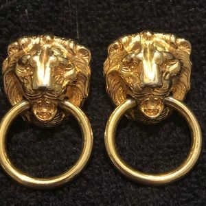 Vintage Gold Tone Lion Doorknocker Earrings